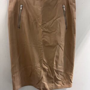 Michael Kors Tan soft Leather Knee Length Skirt with Zipper and Slit Size 4